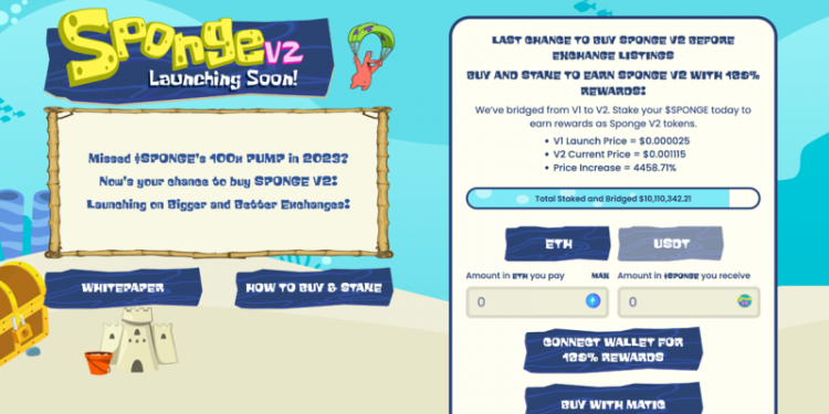 Top Meme Coin Sponge Staking and Bridging Hits $10m, Ethereum and Polygon SPONGE V2 Rewards at 190% and 968%